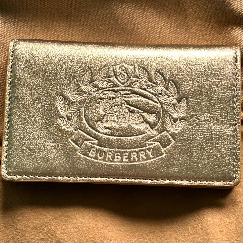 NWT! Sale! Saville Burberry Crest Embossed Smooth Leather Gold Metallic Wallet - Picture 6 of 16